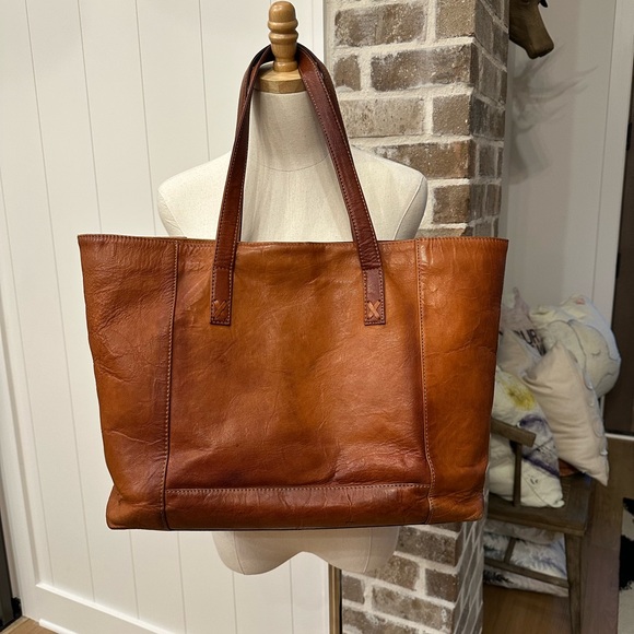 NOONDAY COLLECTION Genuine Goat Leather Tote in Tobacco with Blue Lining - Picture 7 of 13